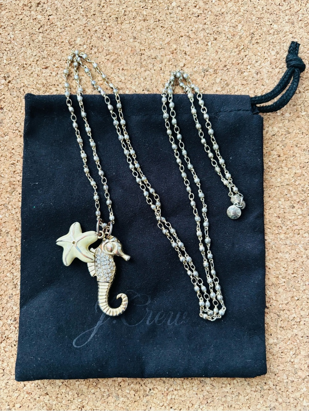 J. Crew Gold-Tone Seahorse & Starfish Charm Necklace with Crystal Accent